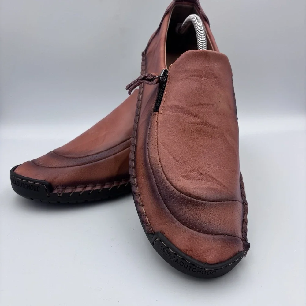 Fashion Menico 100% CAOUTCHOUC Men's Size 12 47 Brown Sewn Leather Slip On Sport